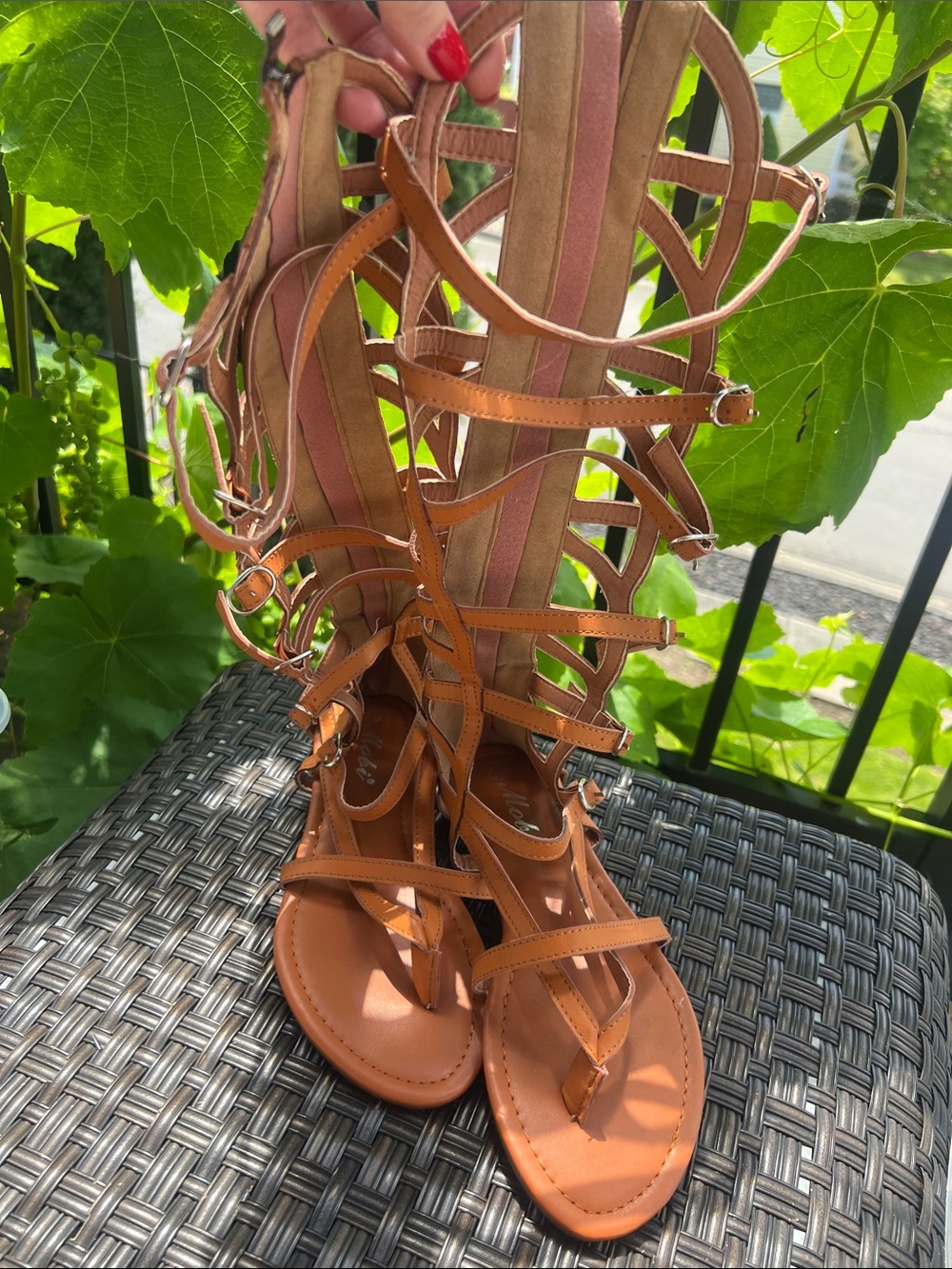 Women's Tan Lace-Up Gladiator Sandals with Strappy Detail